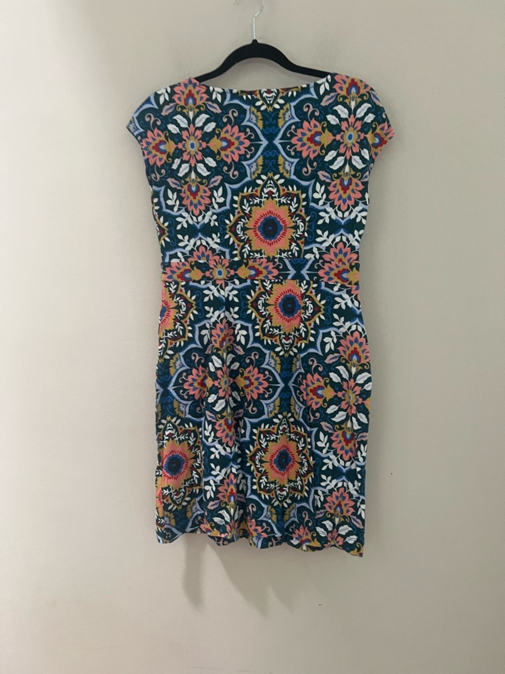 Boden Teal Floral Mosaic Cap-Sleeve Midi Dress - Picture 8 of 13